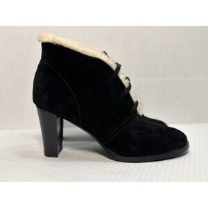 Aerosoles Shear Perfection Suede Shearling Lace Up Ankle Boots Black 6M